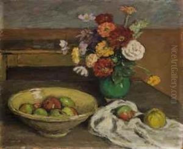 Nature Morte Aux Bouquet Et Pommes - view 1