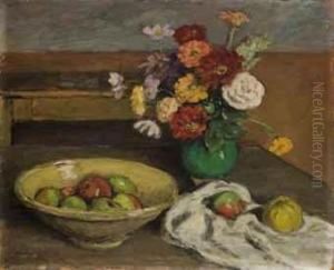 Nature Morte Aux Bouquet Et Pommes by Albert Andre
