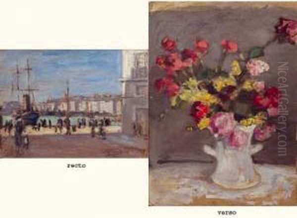 Scene De Port A Marseille Et Bouquet De Fleurs, Circa 1918 - view 1