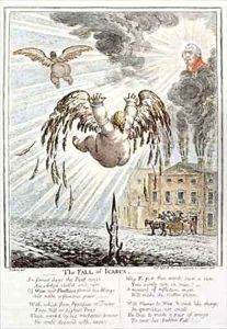 Satirical cartoon depicting the Fall of Icarus with reference to the Exchequer by James Gillray