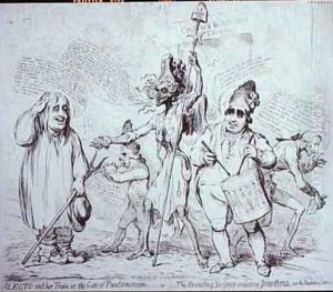 Alecto and her Train at the Gate of Pandemonium or The Recruiting Serjeant enlisting John Bull into the Revolution Service Alecto and her Train at the Gate of Pandemonium or The Recruiting Serjeant enlisting John Bull into the Revolution Service