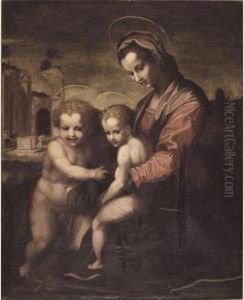 The Madonna And Child With Saint John The Baptist In A Landscape by Andrea Del Sarto