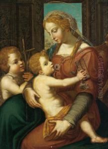 Xvi Secolo Madonna Con Bambino E San Giovannino Xvi Secolo Madonna Con Bambino E San Giovannino