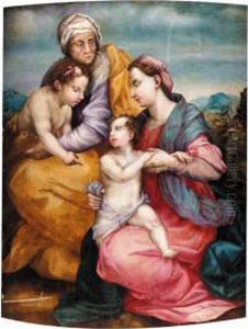 The Madonna And Child With Saint Anne And Saint John The Baptist by Andrea Del Sarto