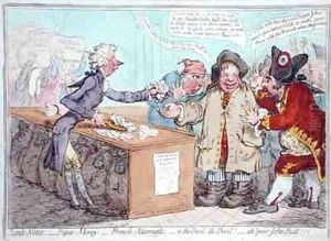 Opening of the Budget or John Bull giving his breeches to save his Bacon 3 by James Gillray