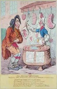 The British Butcher supplying John Bull with a substitute for bread