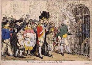 Election Troops bringing in their accounts to the Pay Table by James Gillray