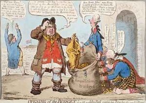 Opening of the Budget or John Bull Giving his Breeches to Save his Bacon by James Gillray