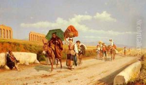 Travellers In The Roman Campagna by Pietro Gabrini