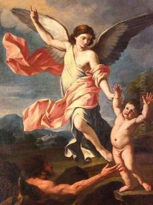 An Angel and a Devil Fighting for the Soul of a Child by Giacinto Gimignani