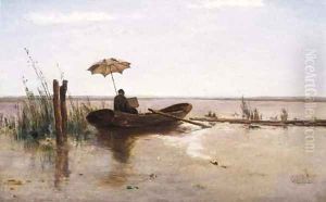 A painter (W.B. Tholen ) at work in a punter on a sunny day by Paul Joseph Constantine Gabriel