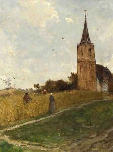 Churchgoers in a cornfield by Paul Joseph Constantine Gabriel