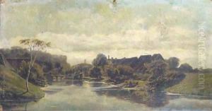 A village by a river by Paul Joseph Constantine Gabriel