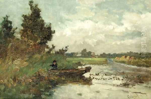 An angler in a polder landscape - view 1