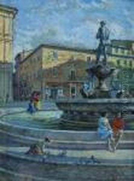 Roma, Figure In Piazza Nei Pressi Di Una Fontana - view 1