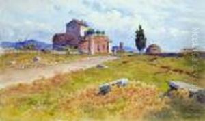 Campagna Romana Con Casale Sulla Via Appia Antica by Filippo Anivitti