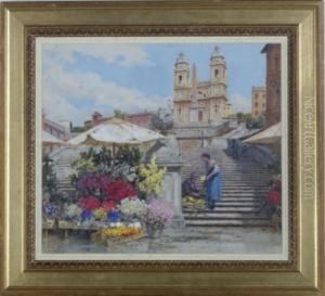A Flower Seller On The Spanish Steps, Rome