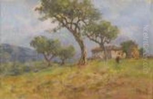 Paesaggio Di Campagna Con Casolare E Contadina by Filippo Anivitti