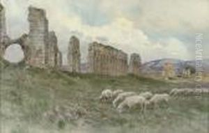 Sheep Before Ruins In The Roman Campagna by Filippo Anivitti