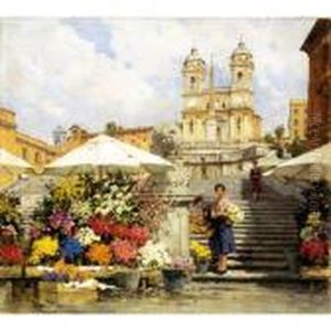 Roma, Mercato Dei Fiori A Piazza Di Spagna by Filippo Anivitti