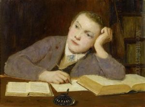 A Boy Writing by Albert Anker