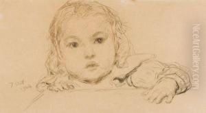 Madchen Amtisch, Wohl Eine Enkelin Des Kunstlers by Albert Anker