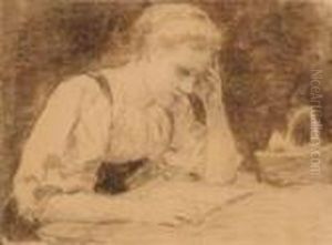 Lesendes Bauernmadchen Am Tisch by Albert Anker