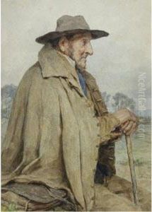 Sitzender Bauer Vor Landschaft by Albert Anker