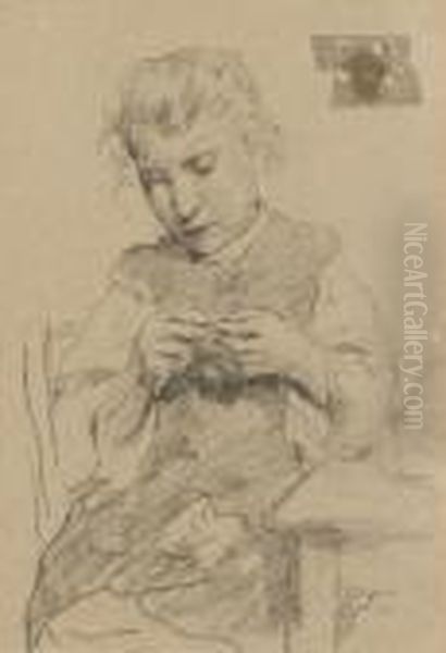 Strickendes Madchen - view 1
