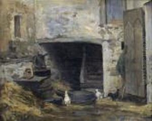 Hinterhof Mit Huhnern by Albert Anker