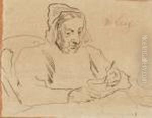 Sitzende Grossmutter Mit Tasse by Albert Anker