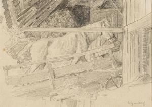 Pferd Im Stall by Albert Anker