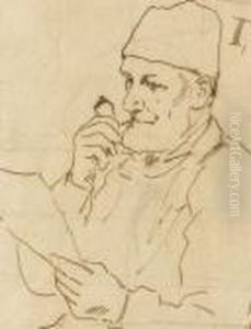 Lesender Bauer Mit Pfeife by Albert Anker