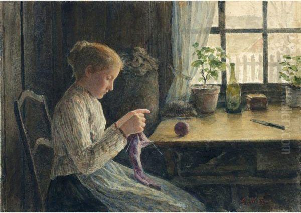 Strickendes Madchen Am Fenster - view 1