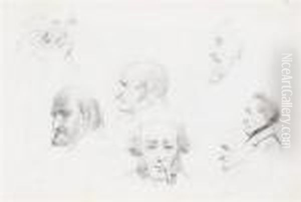 Study Of Men's Heads, Probably Professors. - view 1