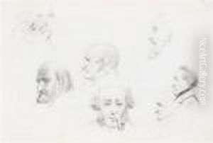 Study Of Men's Heads, Probably Professors. by Albert Anker