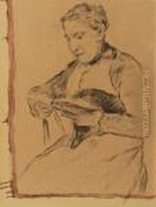 Sitzendes,lesendes Madchen by Albert Anker