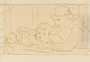 Mutter Mit Zweikindern by Albert Anker