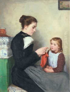 Knitting Bernese Woman With Child Knitting Bernese Woman With Child