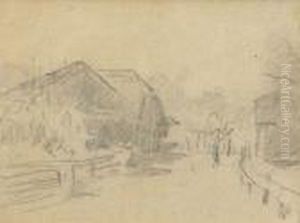 Wegpartie Mit Bauernhausern Im Emmental by Albert Anker