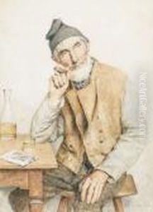 Sitzender Bauer Mit Pfeife by Albert Anker