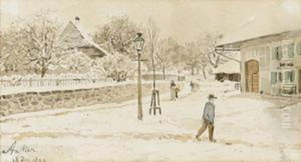 Verschneite Dorfstrasse In Ins - view 1