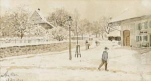Verschneite Dorfstrasse In Ins by Albert Anker