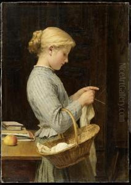 Girl Knitting - view 1