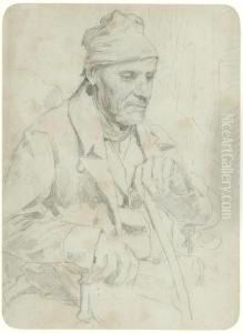Portrait Of A Seated Man With Cap by Albert Anker