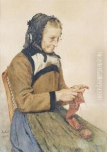 Strickende Grossmutter.