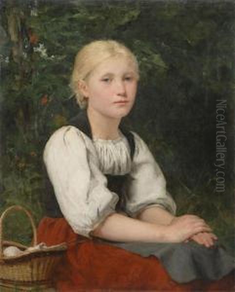 Genre Seated Girl With Knitting Basket - view 1
