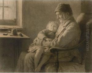 Grossvater Mit Schlafender Enkelin by Albert Anker