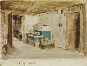 Bauernstube Mit Grunem Ofen by Albert Anker
