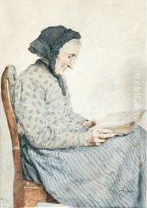 Woman From Ins Reading In Her Bible by Albert Anker